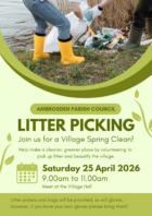 Leaflet advertising the village spring clean on 25 April between 9am and 11am
